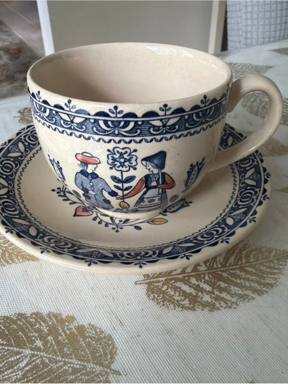 Johnson Brothers Vintage Hearts and flowers ironstone Teacup with Saucer